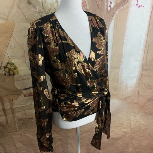 NEW Ramy Brook Blair Metallic Wrap Tie Blouse - Picture 5 of 12